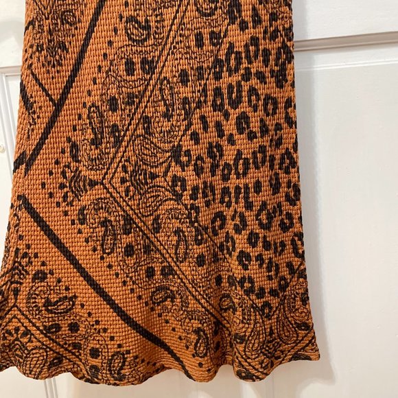 FARM RIO for Anthropologie Waffle Knit Alyse Midi Dress Orange Black Brown Small - Picture 9 of 11